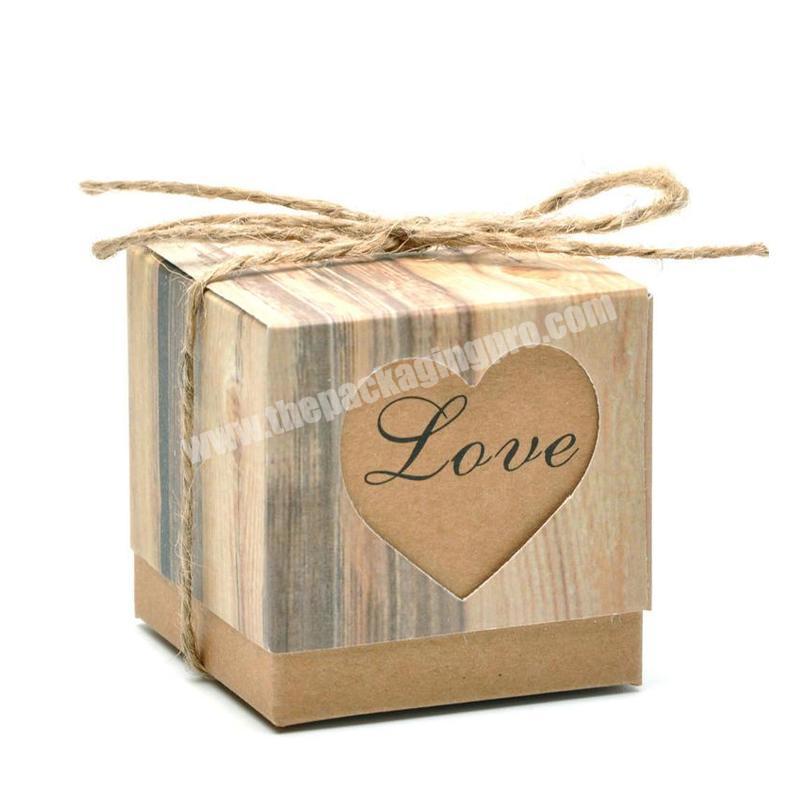 Romantic lover heart window candy wedding brown kraft paper packaging gift box with burlap twine