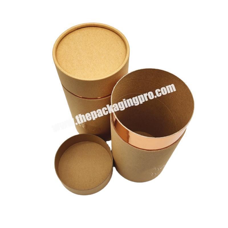 Rose Gold Edge Food Grade Kraft Paper Tube Box Recyclable Round Packaging for Tea Bag Towel Clothes Gifts Foods Packaging