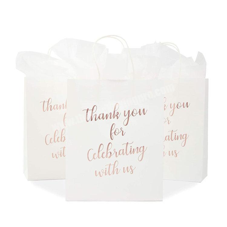 Rose Gold Foil Thank You Kraft Gift paper Bags with Tissue Paper