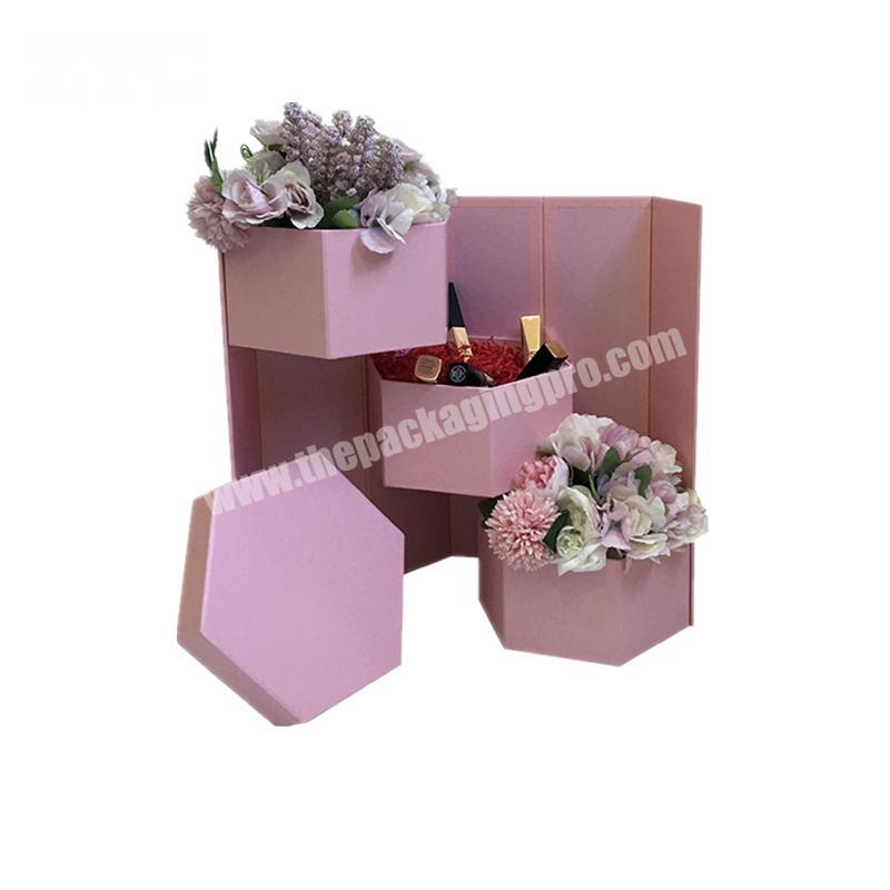 Rotating Three-layer Hexagon Cardboard Flower Gift Box for Jewelry