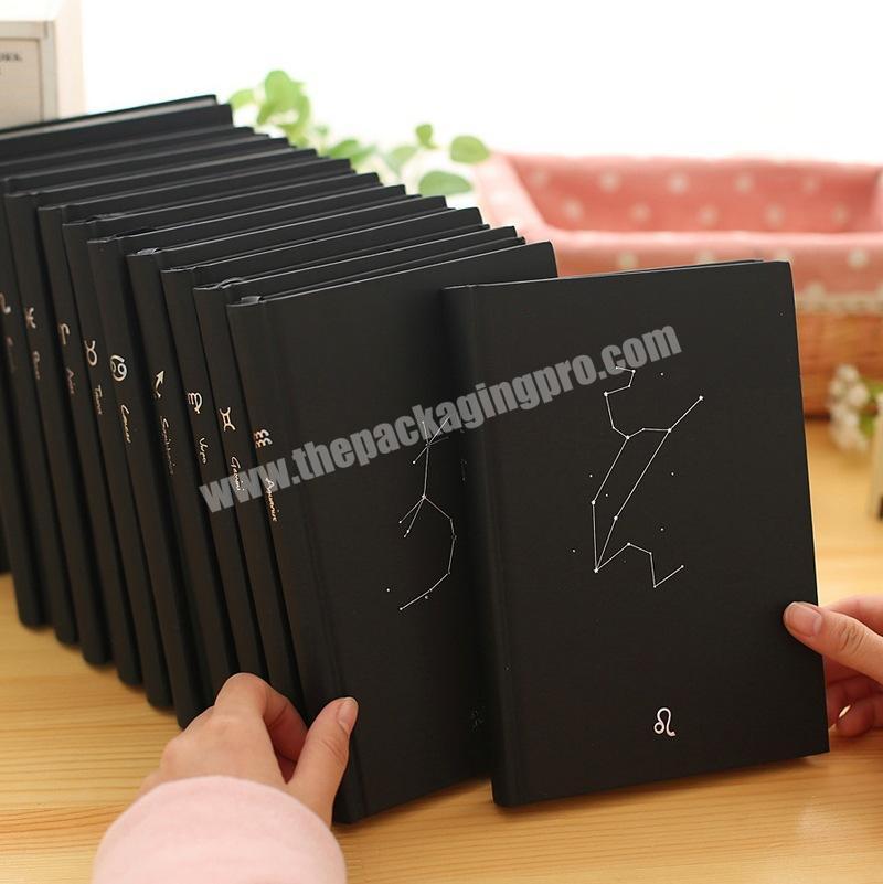 School supplier stationery Twelve constellations black paper hardcover custom diary notebook