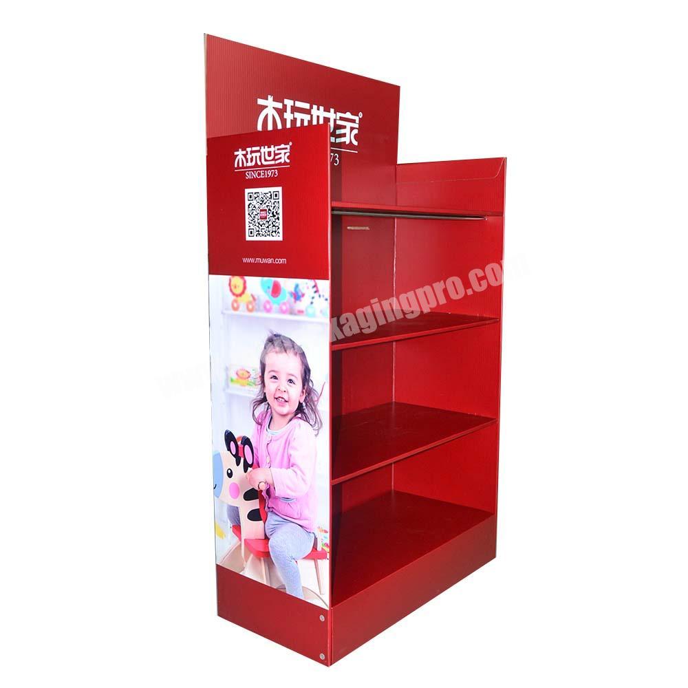Showy beauty red 4 layers children toy cardboard display case retail kid building blocks toys storage rack for shops