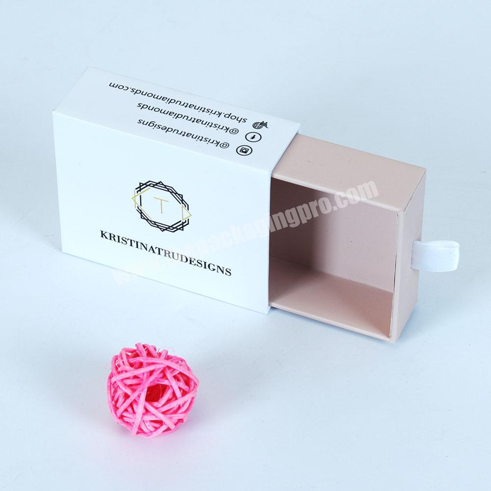 Small and exquisite white rectangular cardboard paper drawer jewelry gift packaging boxes printed
