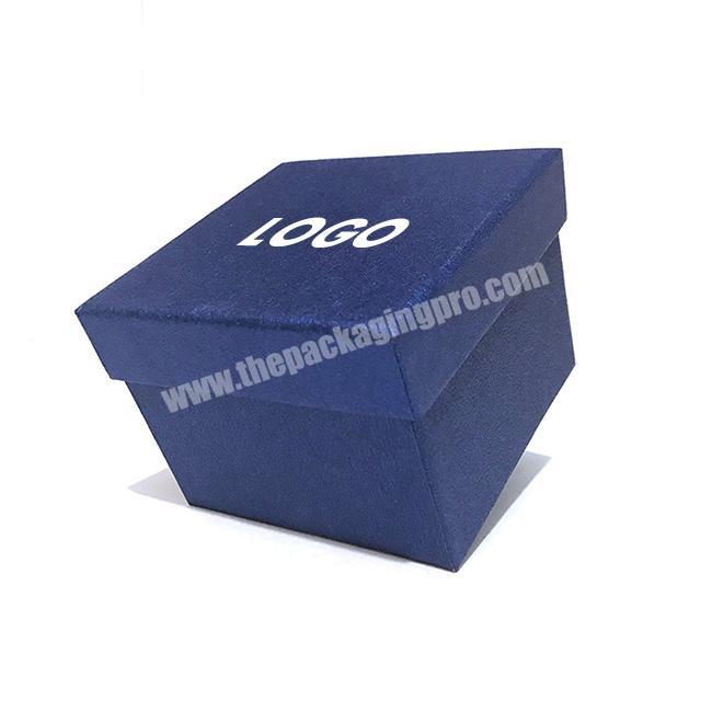 Square blue gift packaging 2 piece rigid watch paper cardboard candle set up box with separate lid accept custom logo