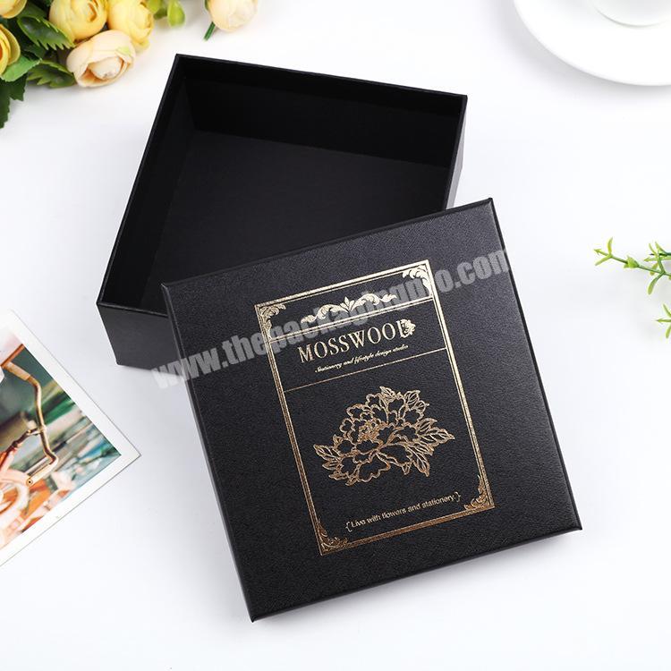 Stamping gold Custom Logo Large Matte Black 2 piece rigid Gift cardboard paper candle Box with lid For Jewelry inside foam