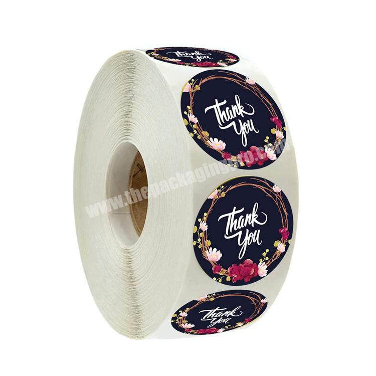 Thank You Black Red Flowers Stickers Roll Round Envelopes Boutique Adhesive Stickers Packaging Labels