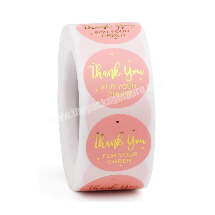 Thank You Round Stickers Business Packaging Roll Pink Gold Silver packaging label for custom sticker