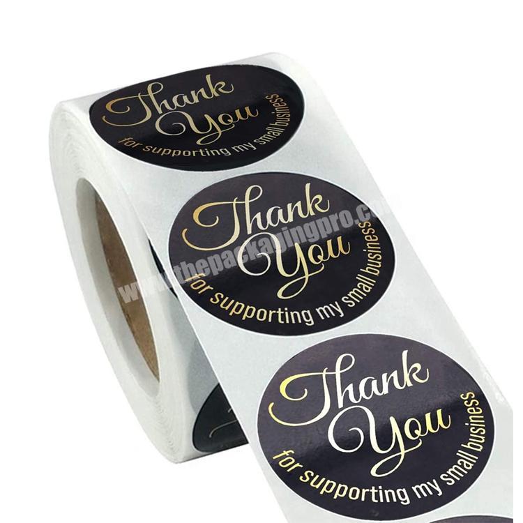 Thank You custom Black Gold Foil Stickers Roll Round Packaging Labels