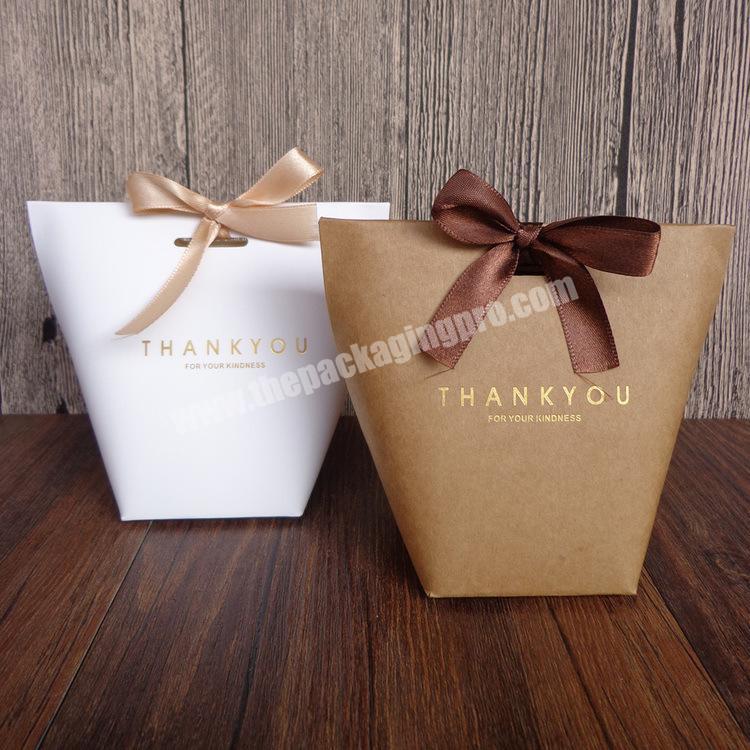 Thank you Gold Stamping Wedding Party Favor Gift packaging chocolate small Candy Bag with Ribbon paper display box wholesale