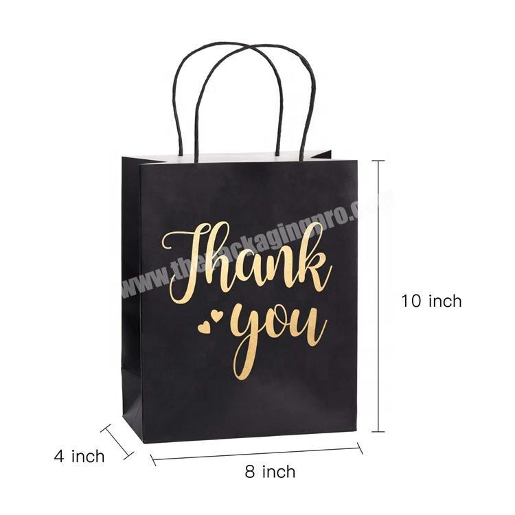 Thank you black gift paper bags with foil gold stanping