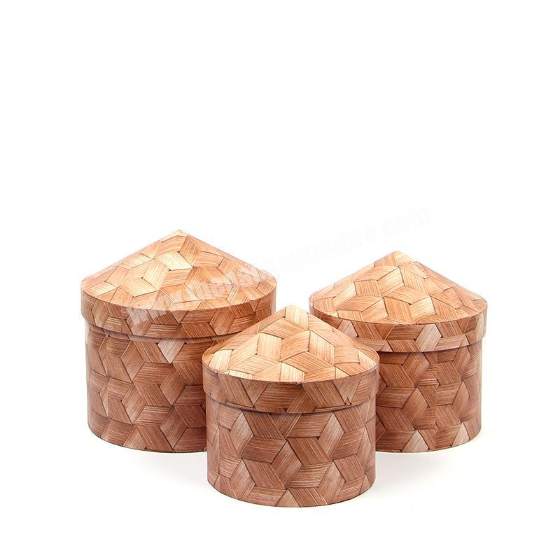 Three piece wooden grain cylinder dome lid round flower gift packaging box