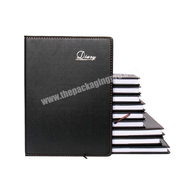 Top grade Black genuine leather notebook soft cover leather notebook with deboss logo on the cover