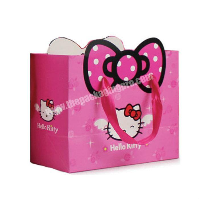 Top selling pink glossy lamination cartoon hello kitty printed gift box packaging bags for sweet girl birthday