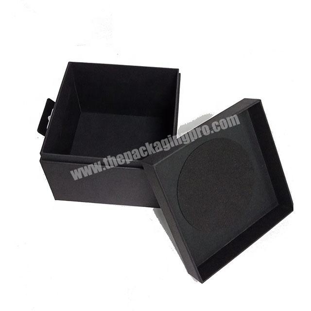 Two piece rigid paper wrap custom matt plain black packaging  logo printed packaging boxes with plastic hook hanger for audio