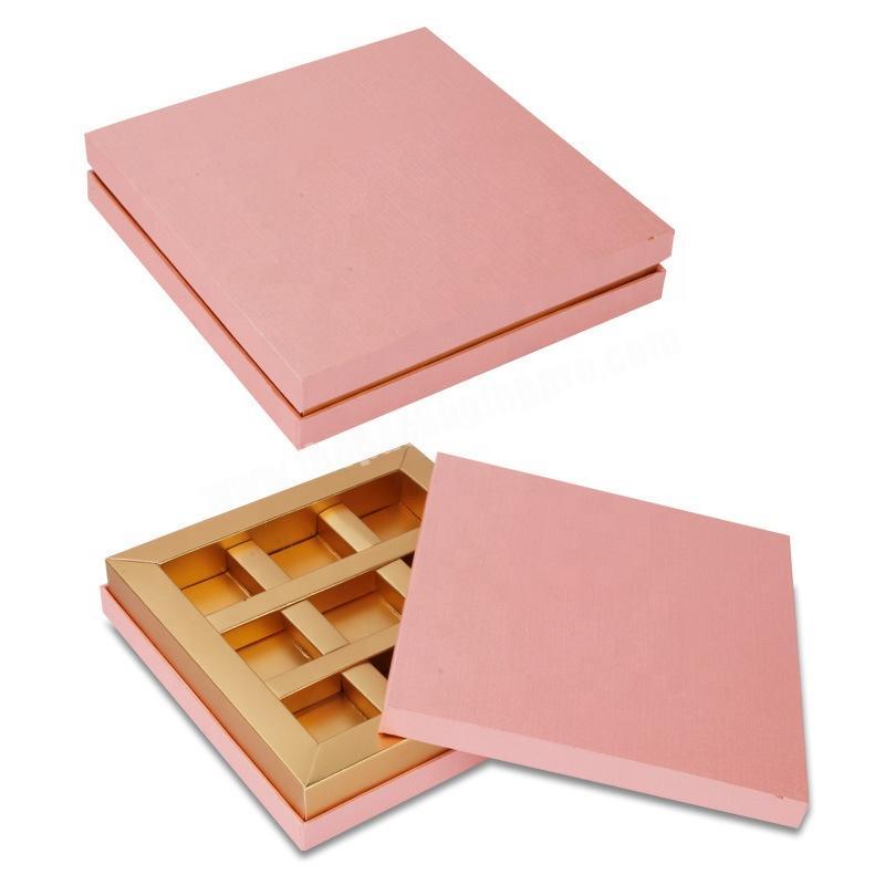 Two pieces pink pearl paper cardboard boxes square lid and base chocolate packaging box