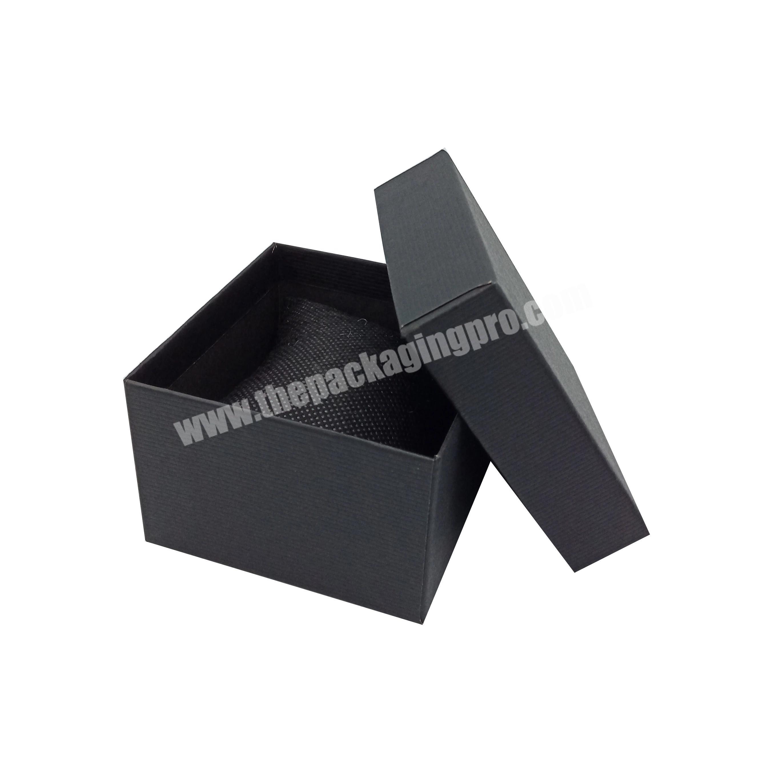 WHOLESALE STORAGE linen embossed cheap black paper cube watch gift box with cotton pillow