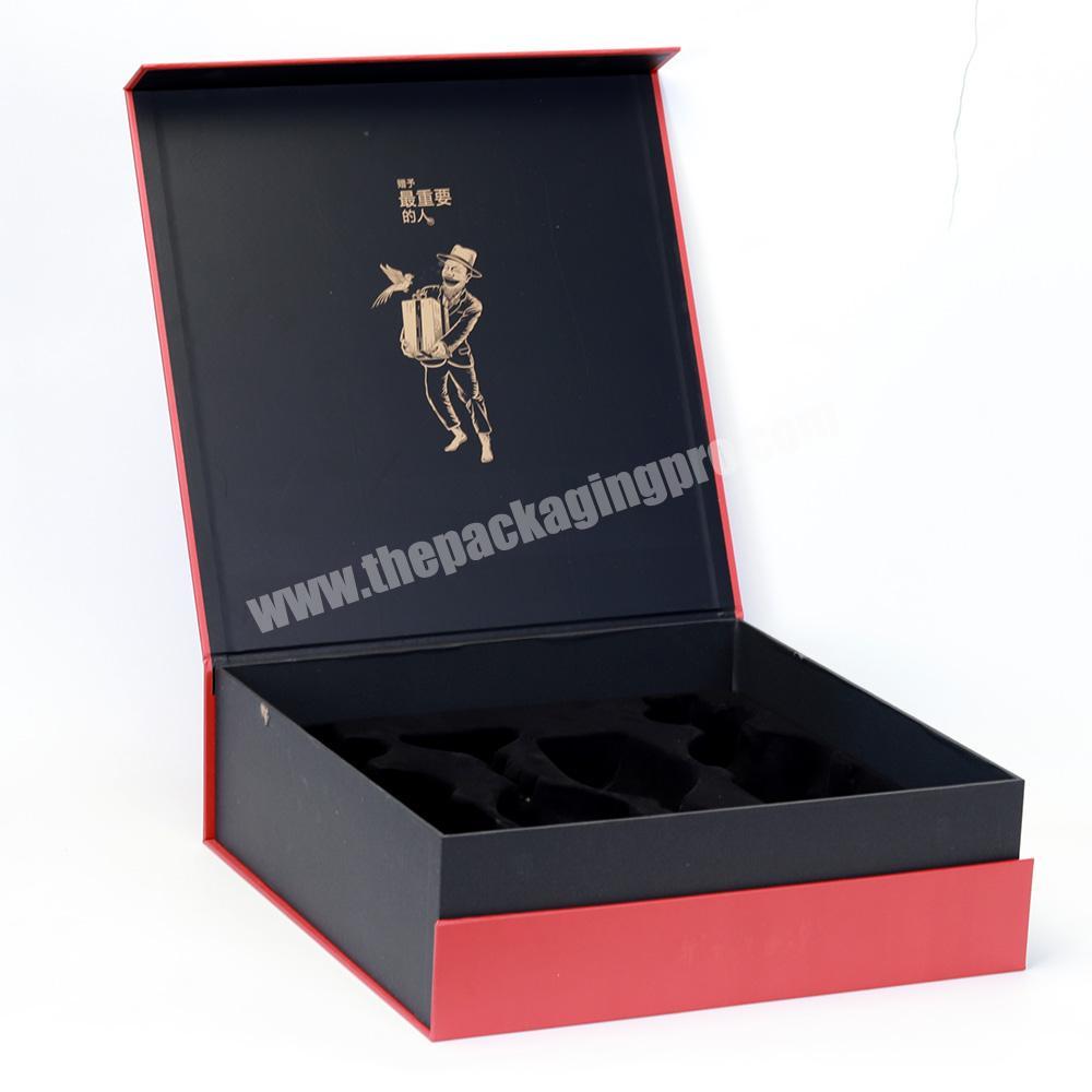 Wedding party luxury cardboard gift box for champagne wine glasses red wine set gift box with logo custom