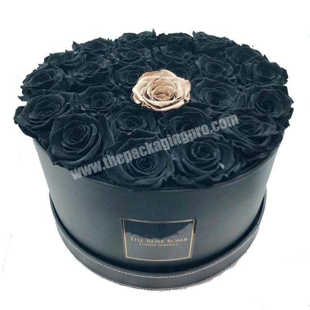 Wholesale Cardboard Cylinder Rose Gift Packaging Black Paper Tube Lid Luxury Round Flower Box With Custom Logo