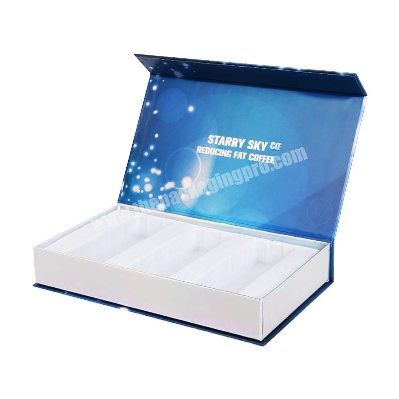 Wholesale Wholesale Custom Blue Paper Cardboard Magnetic Book Coffee Gift Packaging Boxes With Insert