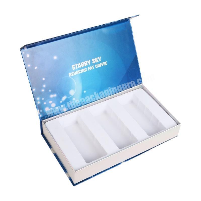 Custom Wholesale Custom Blue Paper Cardboard Magnetic Book Coffee Gift Packaging Boxes With Insert