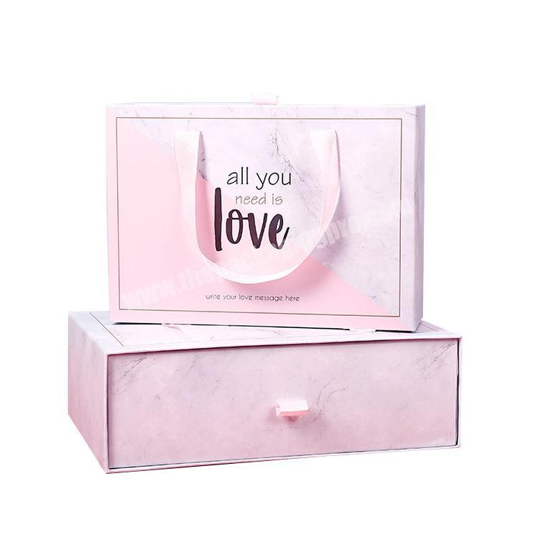 Wholesale Custom Logo Luxury Clothing cardboard slide drawer gift box with handle ribbon for shoes box packaging