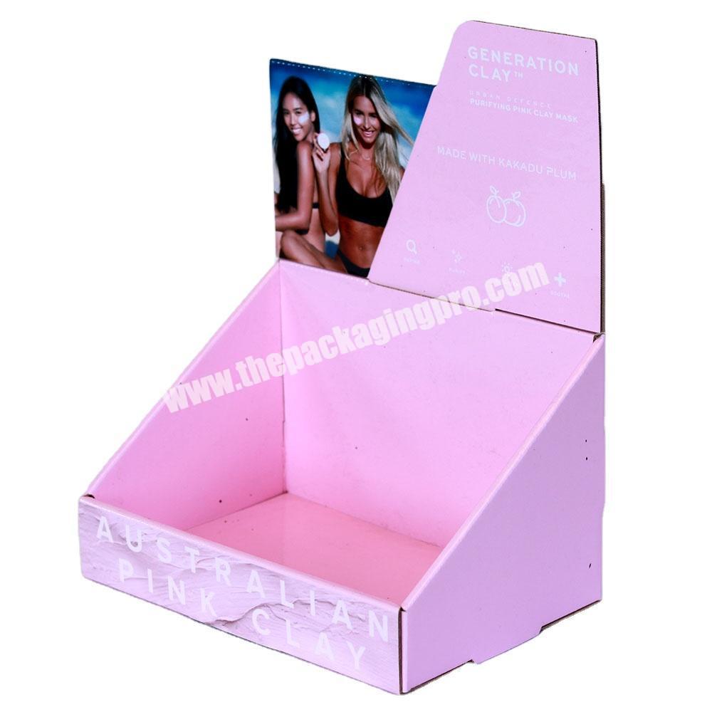 Cheap point of sale cardboard display cute pink  PDQ folding table top display boxes