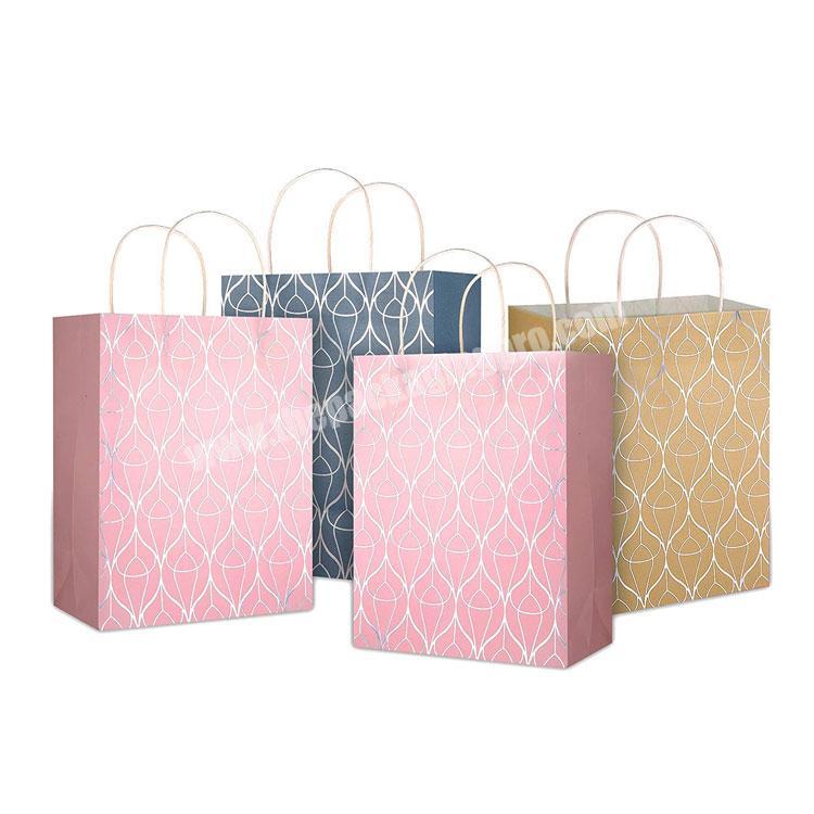 Wholesale cusotm luxury silver foil trim pink blue gold party gift paper bag