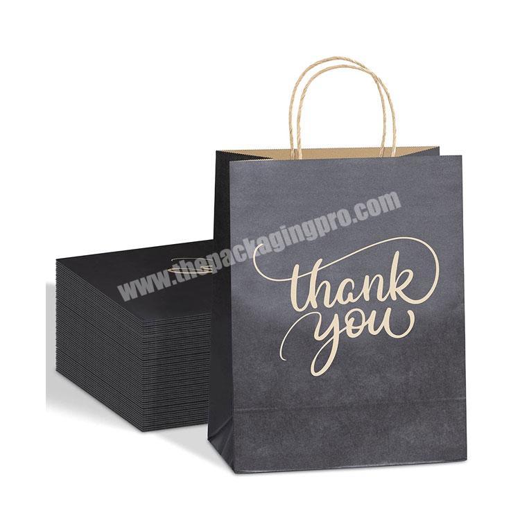 Wholesale custom black kraft boutique shopping thank you gift paper bag with handles bulk