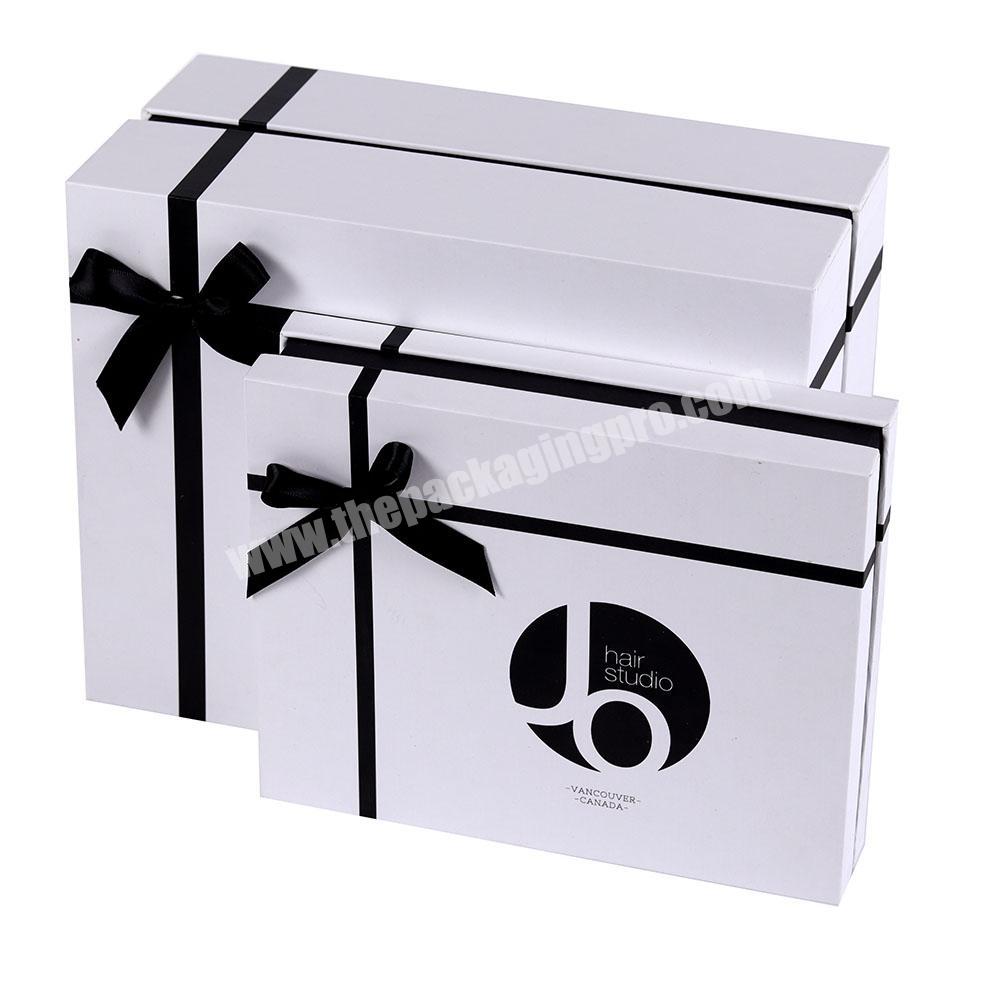 High quality white cardboard gift box with black bow packaging box