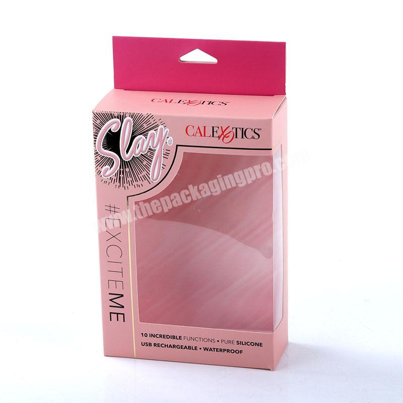 Wholesale custom pink hanging packaging box cardboard paper box kraft box with clear window
