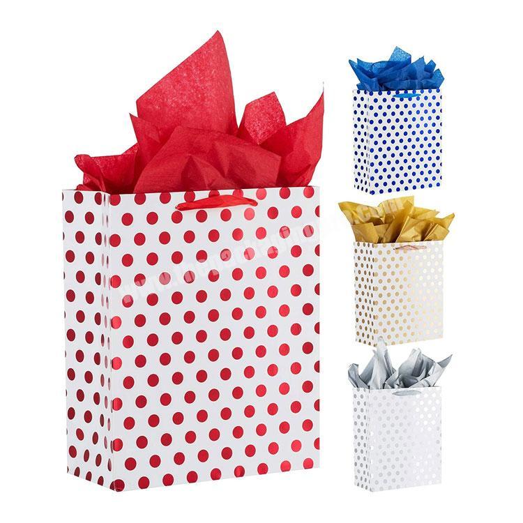 Wholesale custom printed large party polka dot cute craft paper gift packaging bags with tissue