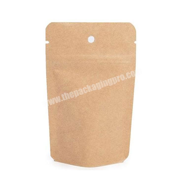 Wholesale custom printed natural reusable food packaging stand up pouch brown kraft ziplock paper bag for tea snack