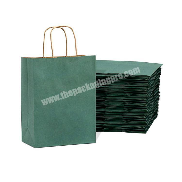 Wholesale green shopping kraft paper bag packaging with handles