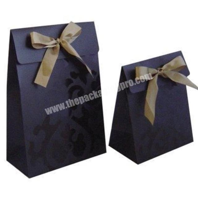 Wholesale high end custom luxury cardboard paper gift packaging bag with ribbon bow