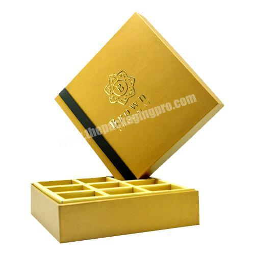 Wholesale luxury hardboard gold chocolate brownie packaging box with divider