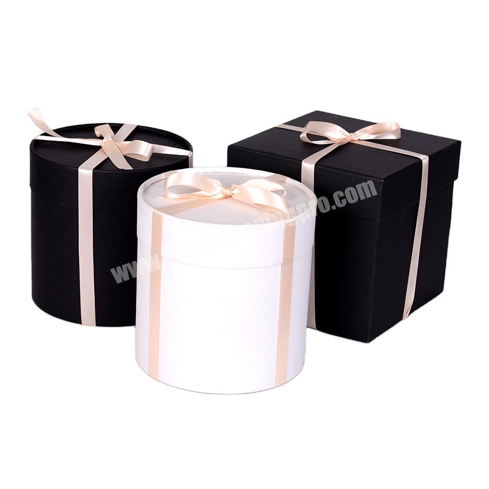 Wholesale white / black color large flowers round empty decorative cardboard gift boxes custom logo