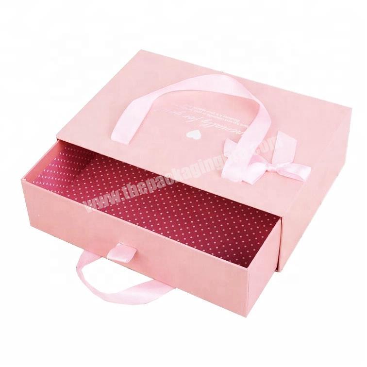 custom accept pink printed paper cardboard wedding dress favor gift packaging drawer subscription bag box with ribbon handle