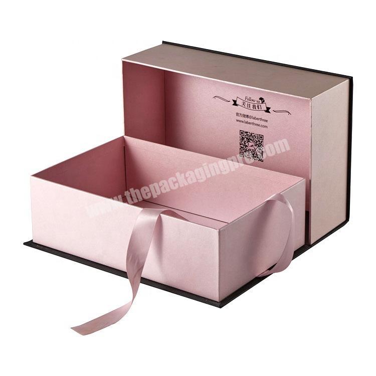 custom black fancy paper jewellery magnetic ribbon packaging gift box with foil hot stamp