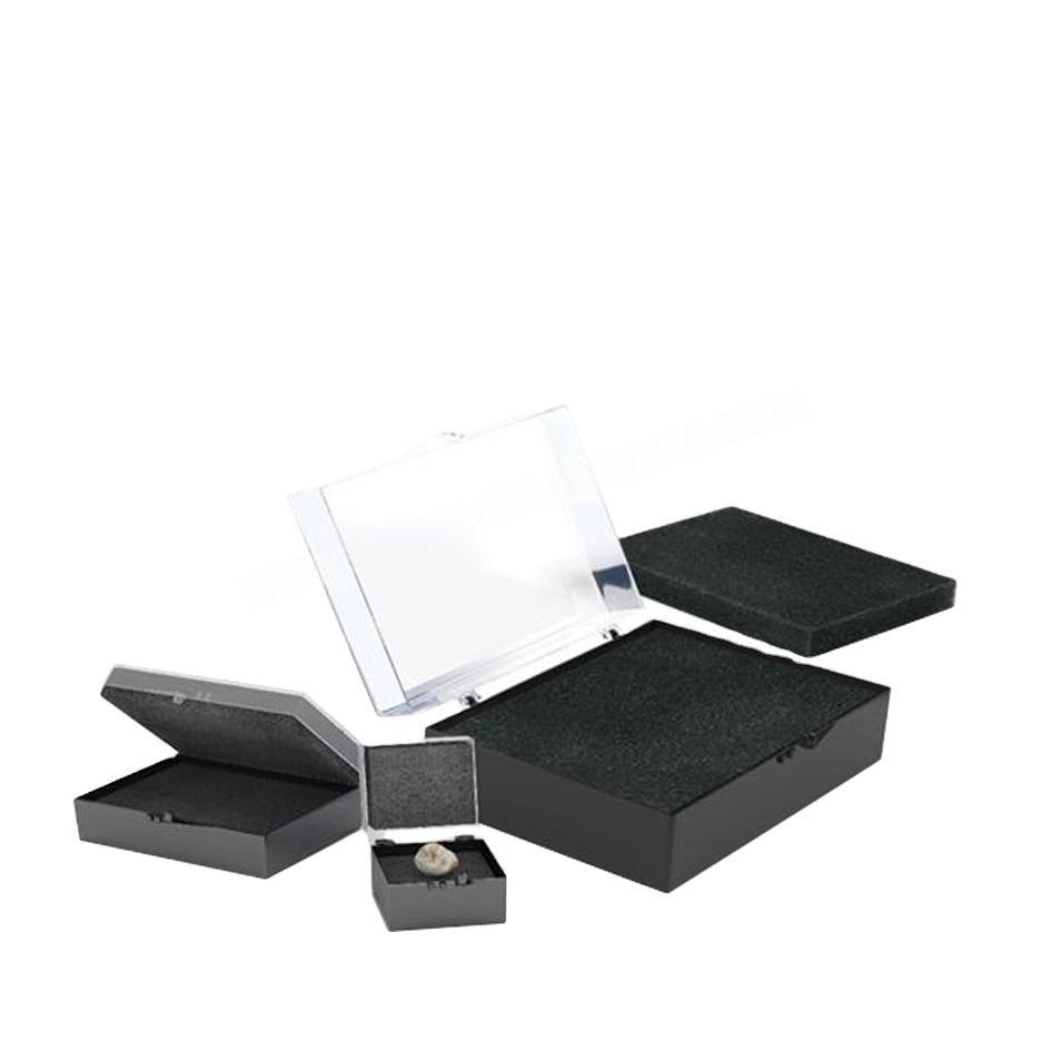 custom black foam insert paper rigid jewelry box with clear plastic lid