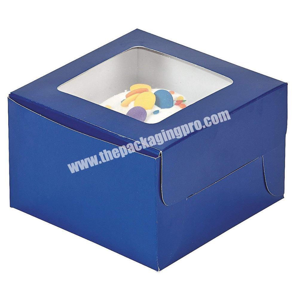 custom blue color printed cardboard fondant cake box with clear window