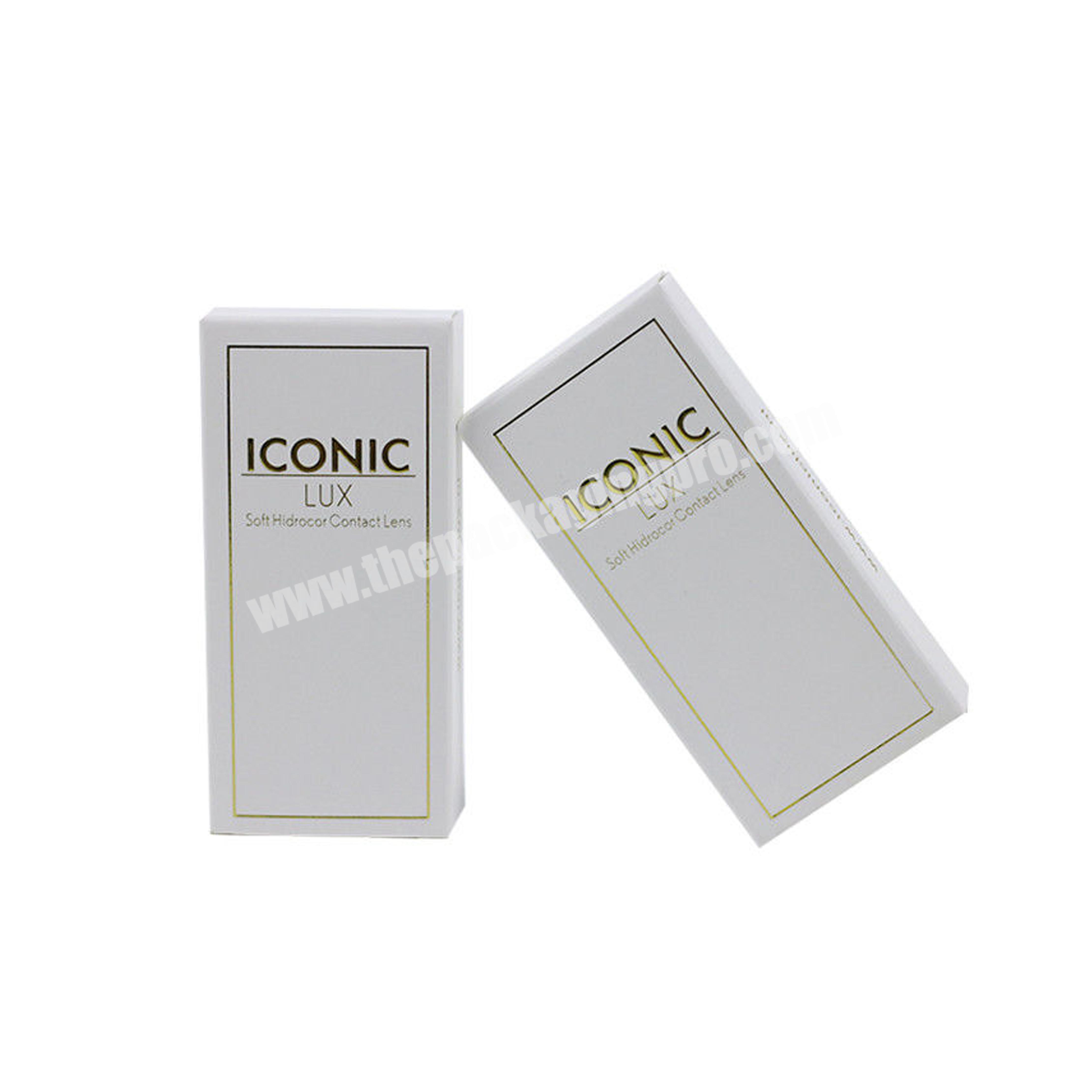 custom cardboard contact lenses packaging with gold foil logo