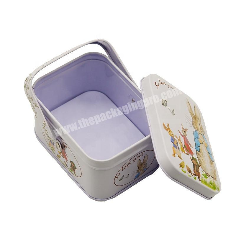 custom fancy white tin container biscuit tin box tin cutter with handle