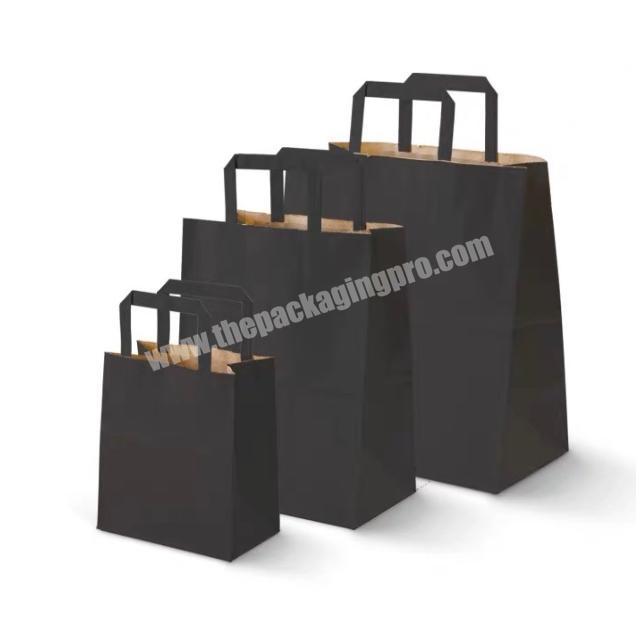 custom large medium small logo luxury black kraft shopping paper bag gift packing bags with flat handle