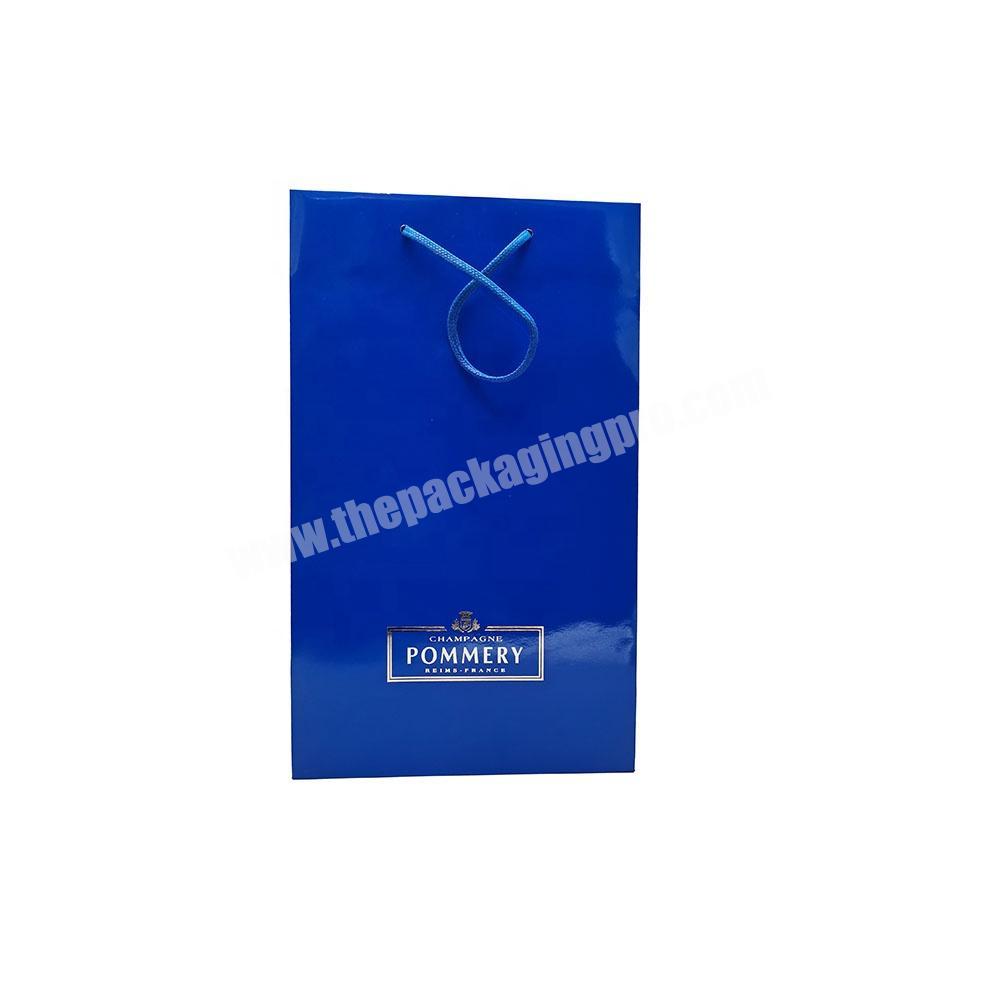 custom logo blue glossy portrait paper side gusset shopping tote bag shopping paper bags