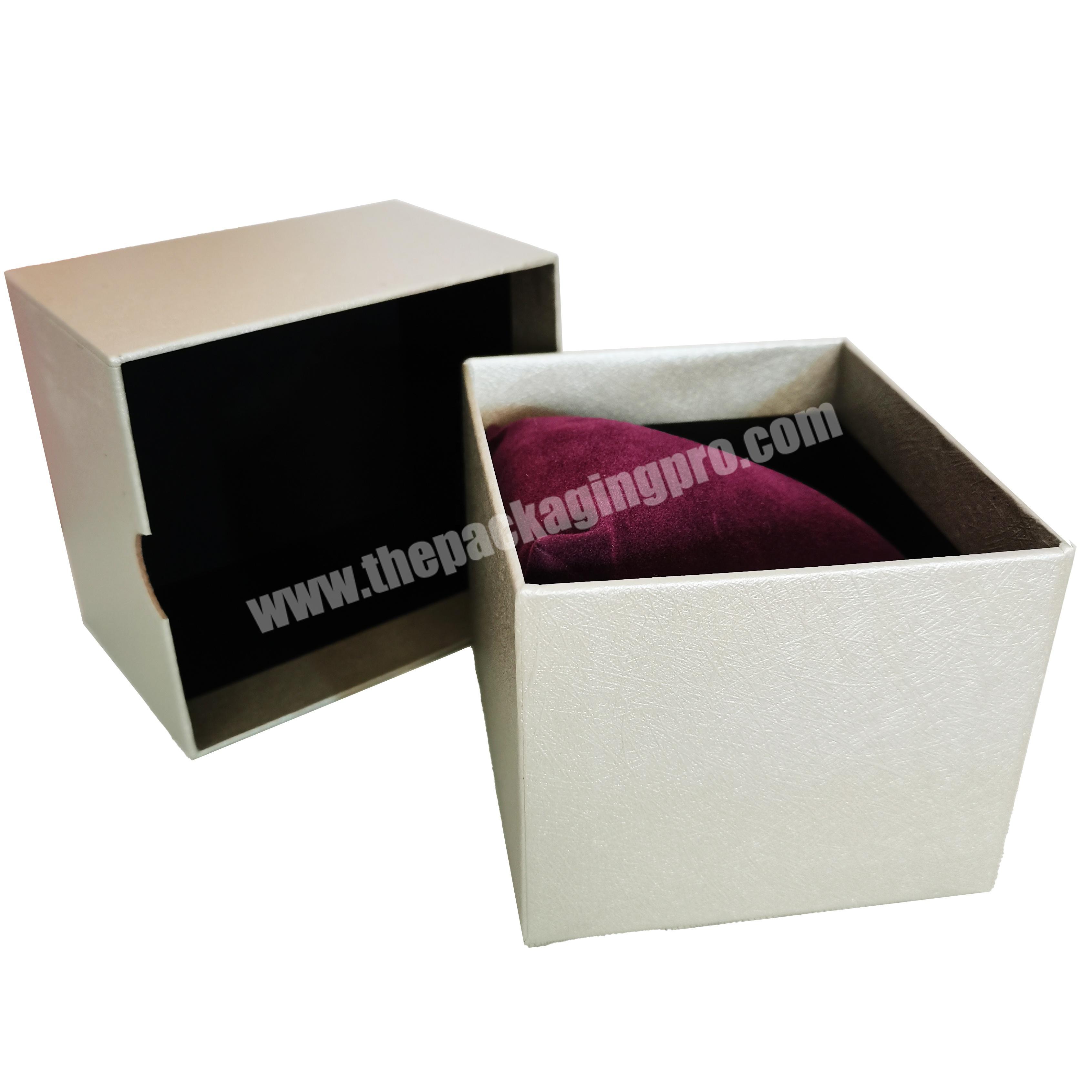 custom logo silver pearl paper cube watch packaging gift box with purple pillow