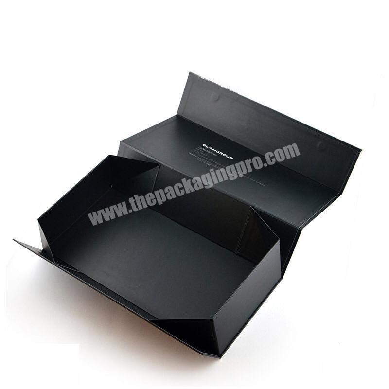 custom luxury black with magnetic flap closure rigid folding gift box foldable cardboard cloth packaging box