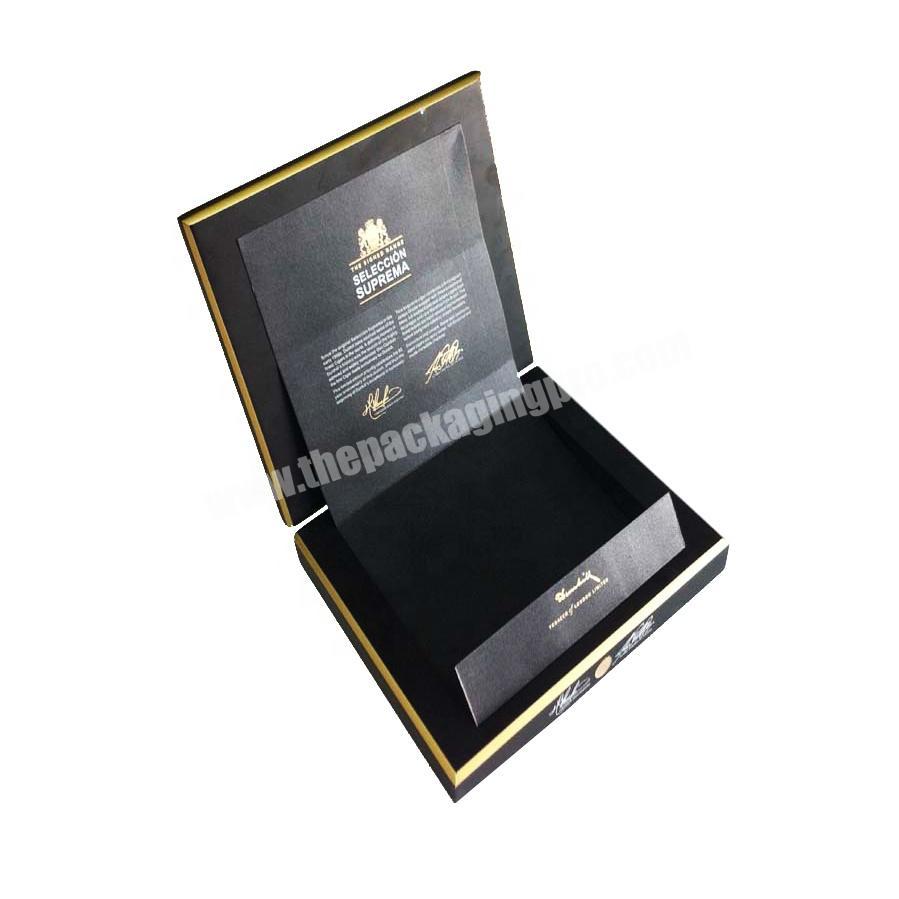custom paperboard black magnetic antique cigar packaging clamshell case box with gold foil tray