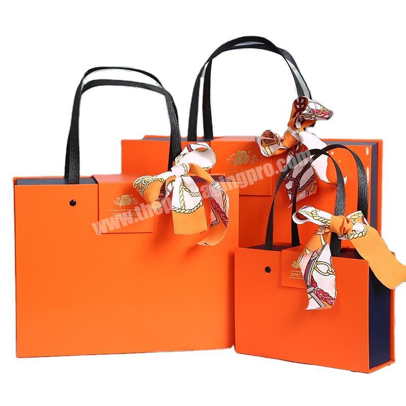 custom portable gift packing box luxury fashion cardboard box paper bag box with handle