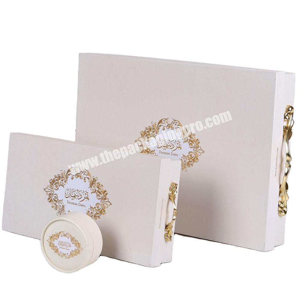 custom white cardboard gourmet date box luxury dessert packaging boxes with logo for Saudi Arabian market