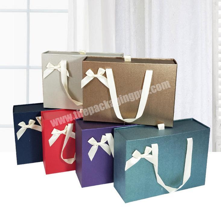 custom with sliding luxury drawer type 2mm thickness cardboard gift pearl paper shoe box small logo packaging with ribbon handle